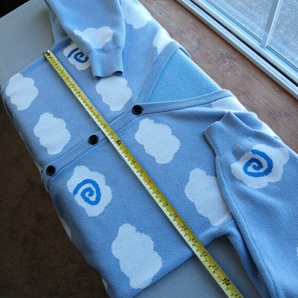 Puffy Little Clouds Cardigan Sweater M / L V-neck button front light blue swirls - Picture 10 of 13